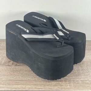 Y2K Bostek Platform Flip Flops Wedge Thong Sandals - Size 8